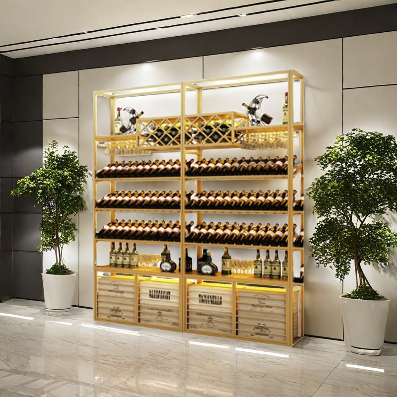 Iron wine rack against the wall, Gold