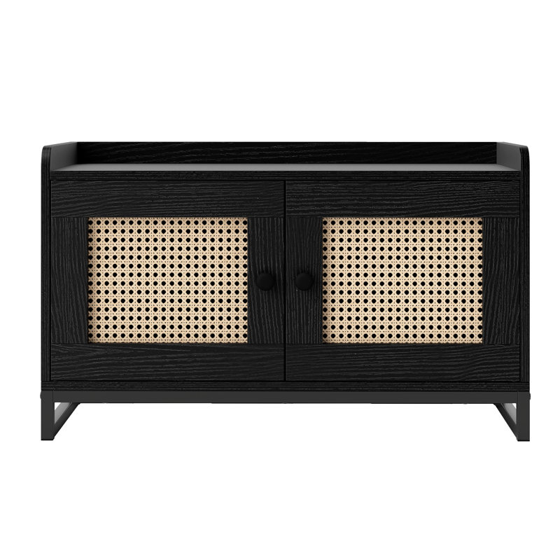 Modern Free-Standing Shoe Bench with Adjustable Shelves and Cushion