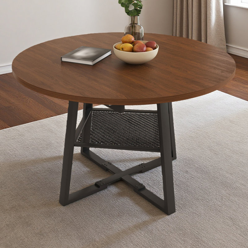 Table de salle à manger extensible de 47 pouces pour 4 à 8 personnes avec rangement, table de salle à manger circulaire avec cadre en métal et plateau épaissi, table de cuisine et de salon multifonctionnelle