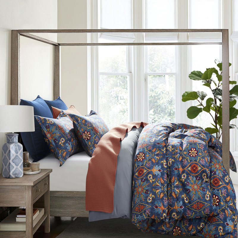 Cotton Sateen Floral Duvet Cover, Queen Duvet Cover + 2 Queen Shams