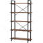 5-Tier Rustic Brown Industrial Metal Bookshelf Unit