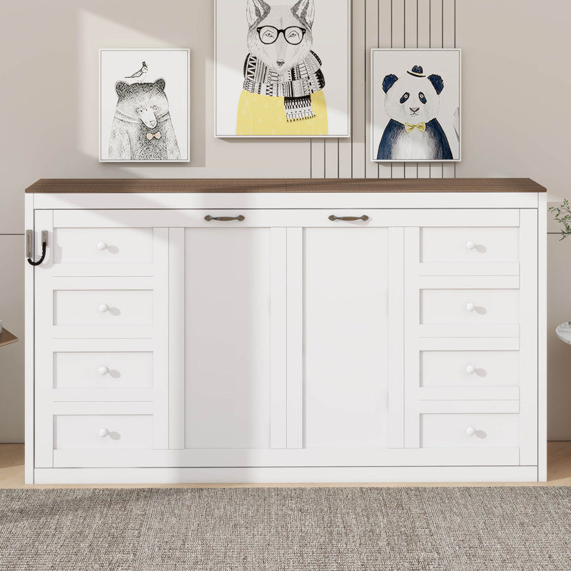 Lit escamotable simple avec éclairage à DEL, transformable en armoire, Blanc