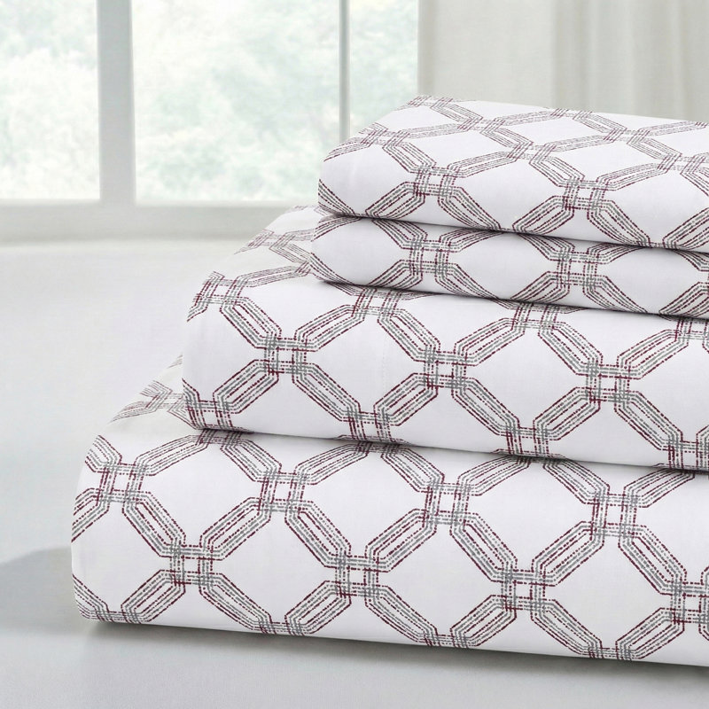 Ensemble de draps en microfibre 4 pièces Modern, California King Sheet Set with 2 Pillowcases, Cara Geometric