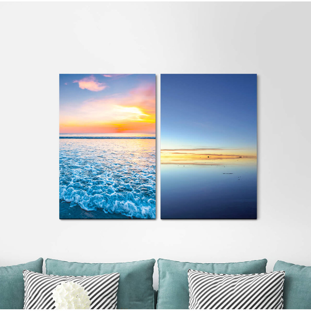 2-tlg. Leinwandbilder-Set - Fotografie „Sea South Horizon Waves Beach Sunset Harmony”