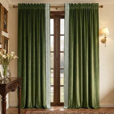 Rideaux en velours avec passe-tringle, 2 panneaux, vert olive, rideaux en velours ajustables de 96 pouces de longueur, rideau obscurcissant atténuant le bruit, panneaux de fenêtre modernes pour la chambre à coucher