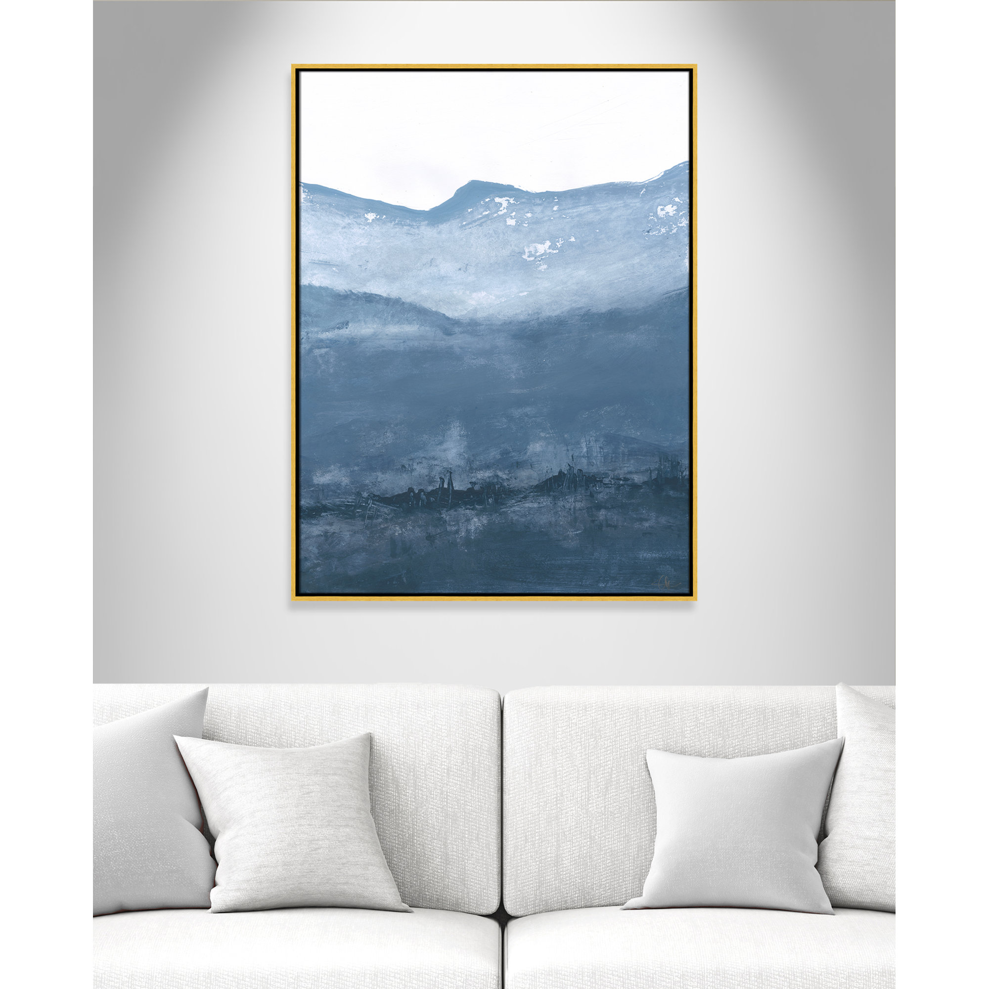 Into the Blue Horizon 1 by Filippo Ioco - Floater Frame Print on Canvas, 41.5" H x 31.5" W, Gold