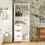 White Bathroom Storage Cabinet With Glass Doors & Black Handles