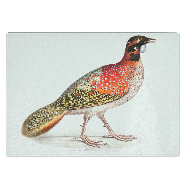Tempered Glass Pennant's Horned Pheasant by John Edward Gray Chopping Board, 39 cm W x 28.5 cm L