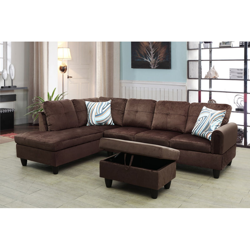 Jacksmith Upholstered Sectional, Left Hand Facing, Chocolate 100% Linen