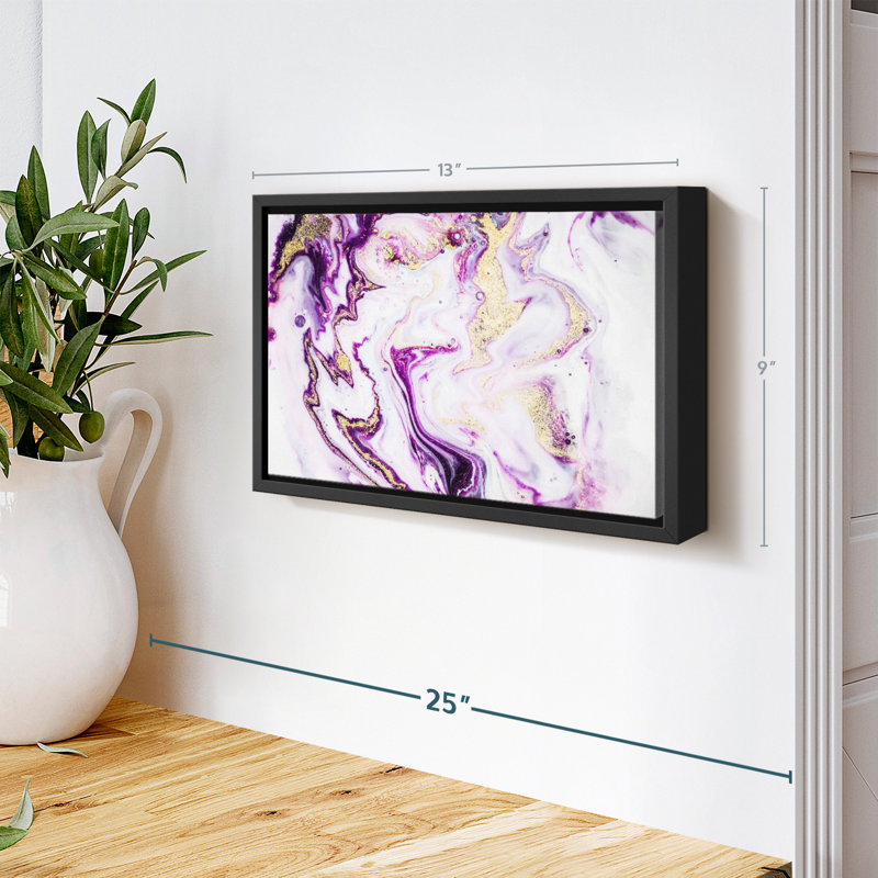 Abstrait "Reproduction sur toile abstraite mauve suminagashi", H 9 po x l 13 po