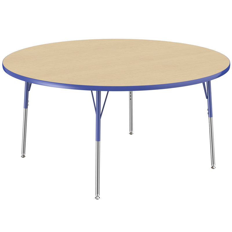 Table ronde à hauteur réglable, H 24 po x L 60 po x l 60 po, Érable / bleu, Gris