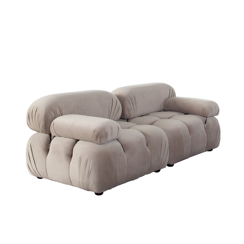 Hito 2 Piece Modular Armchair Sofa Set, Bubble Grid Tufting, Tan Brown Velvet