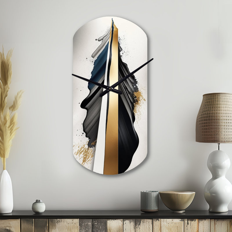 Grande horloge murale dorée en forme de cylindre - Expression cubique noire et dorée - Forme unique, Petit