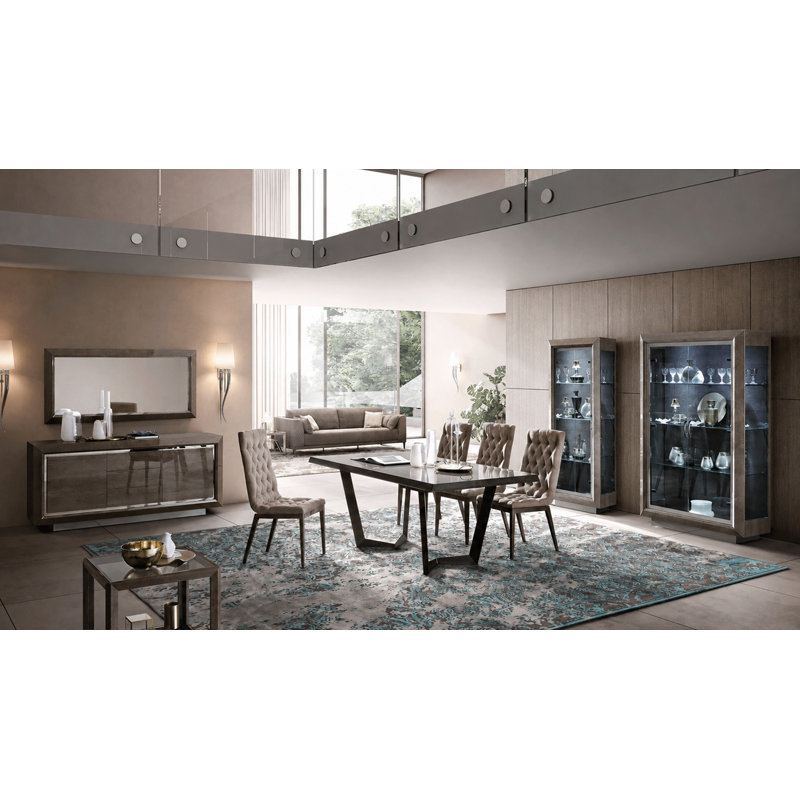 Palazzo Luxury Dining Collection, 9Pcs:Table,Buffet,4Chairs,2MixCabinet,Mirror
