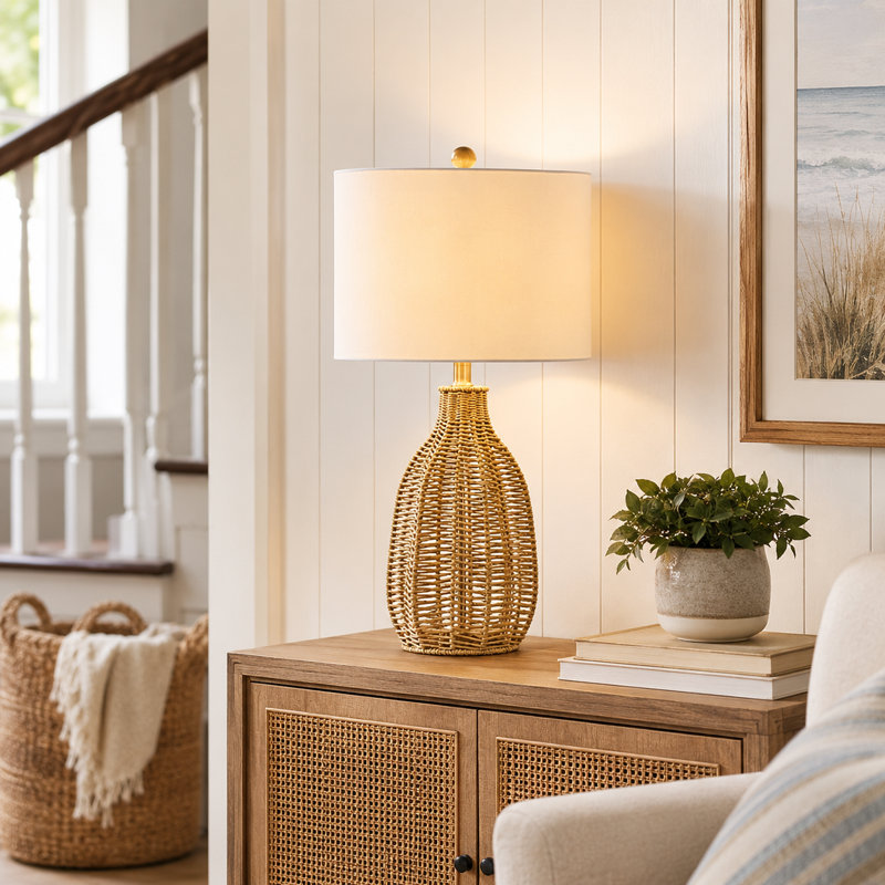 25" Coastal Farmhouse Handwoven Rope Table Lamp with Soft Lighting for Living Room Bedroom and Study