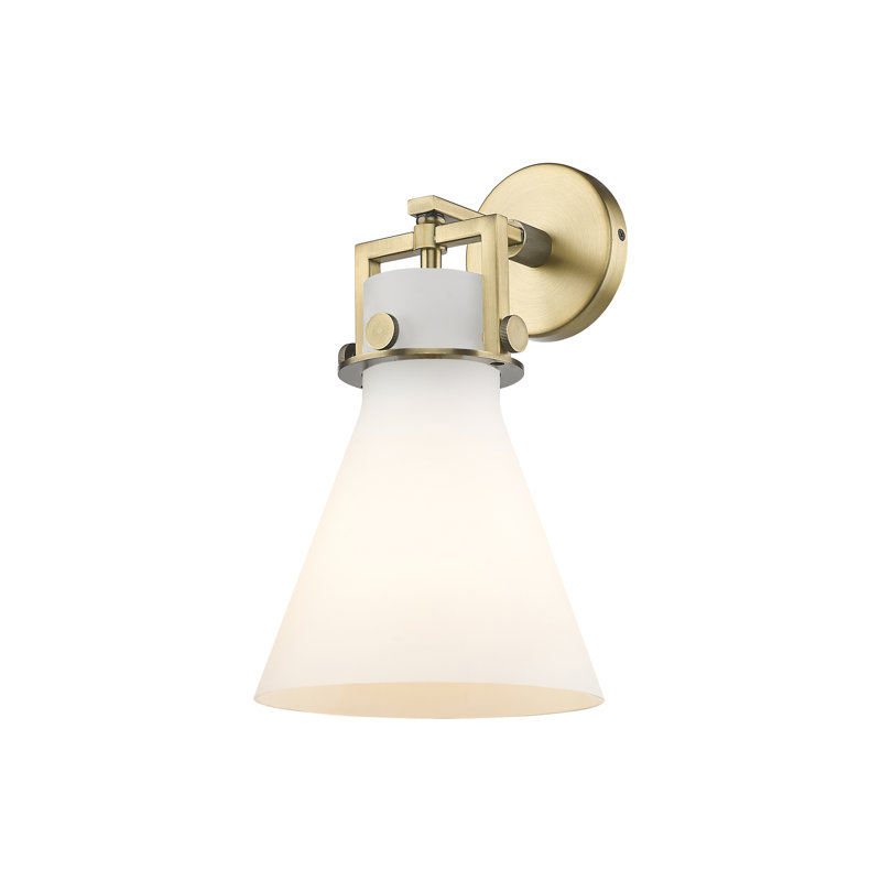 Skokie Armed Sconce, Brushed Brass, Matte White