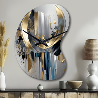 Abstract Shapes And Lines I - Boom Shape Large Gold Wall Clock - Unique Shape