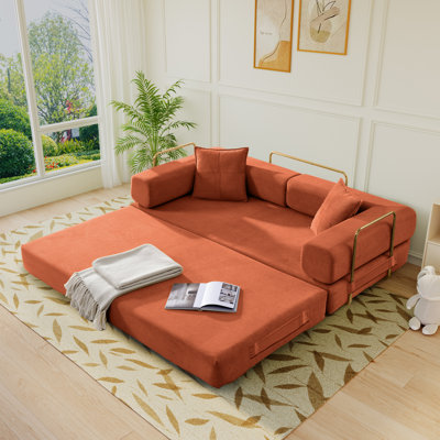 81.6" King Size Convertible Sleeper Sofa Bed With 2 Pillows, Corduroy Folding Mattress Couch Removable And Washable Sofa , Floor Sofa Lounge Couch For Living Room Small Spaces