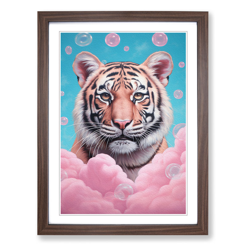 Tiger Bubble Gum Painting - Framed Print, 34cm H x 25cm W, Walnut Framed