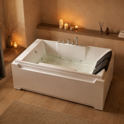 Baignoire tourbillon autoportante en acrylique 73 pouces pour 2 personnes avec jets