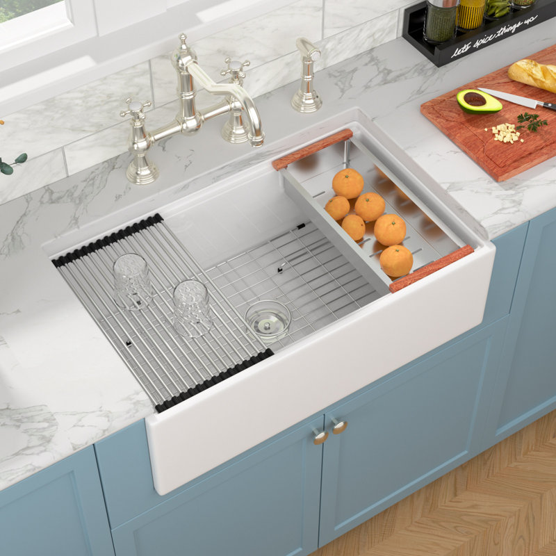 L 30 po x l 20 po Évier de cuisine de ferme Évier de cuisine simple en céramique blanche