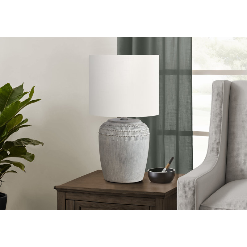 Lighting, 17 po, lampe de table, céramique, abat-jour, contemporain, Ivoire ivoire, Gris