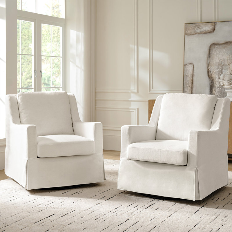 Chaise berçante pivotante en duvet et mélange de coussins 30 po Lillie, Ivoire ivoire