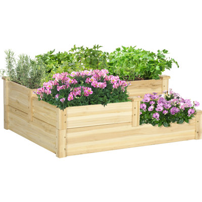 Potager surélevé en bois à 3 niveaux, 108 x 88 x 36 cm, profondeur en escalier et fond ouvert pour une plantation efficace des fleurs, construction