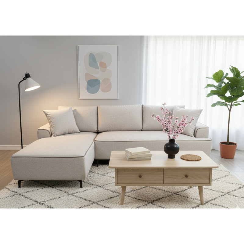 3 Seater Sofa Bed, Cream, Right Hand Facing
