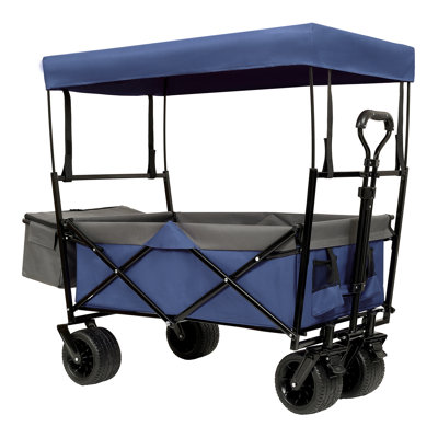 480lbs Collapsible Wagon With Canopy & Mosquito Net, 7" All-terrain Wheels Foldable Wagon Stroller, Adjustable Handle & Drink Holders, Large Capacity For Camping Shopping Sports Garden