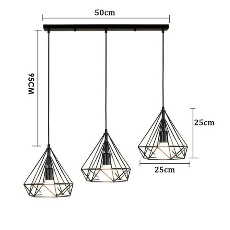 Borough Wharf Boxrah 3-Light Kitchen Island Geometric Pendant – Modern Industrial Design, Ideal for Low Ceilings, Yes