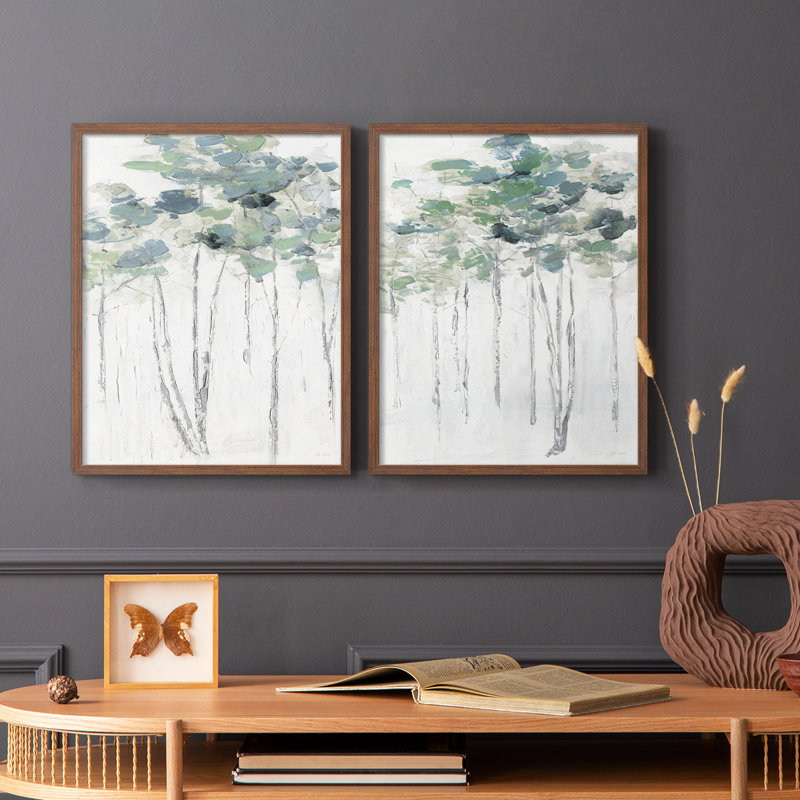 Impasto Tree Line I - impression encadrée de qualité supérieure - prête à être accrochée - aucun clou requis - aucun clou requis
