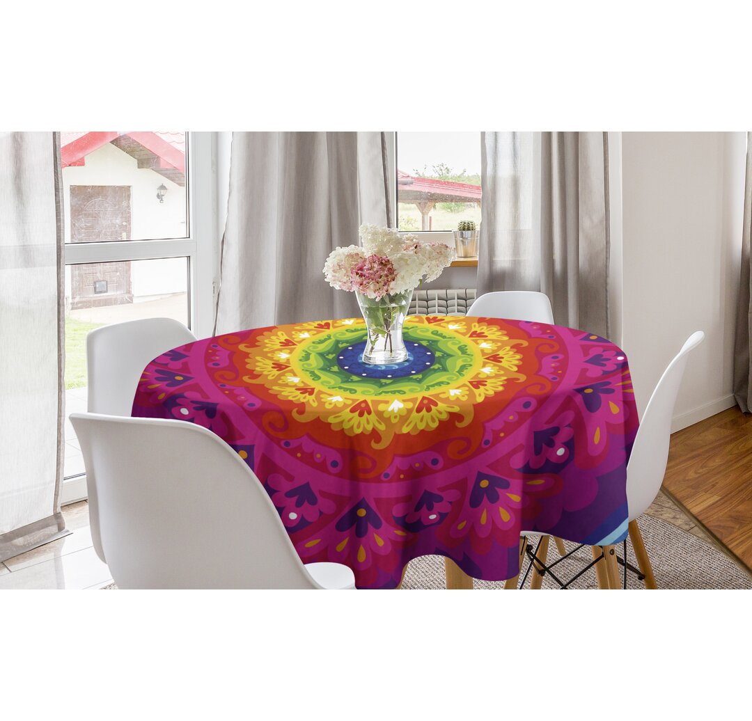 Runde Tischdecke, Regenbogen-Hippie, lila Mandala, Mehrfarbig