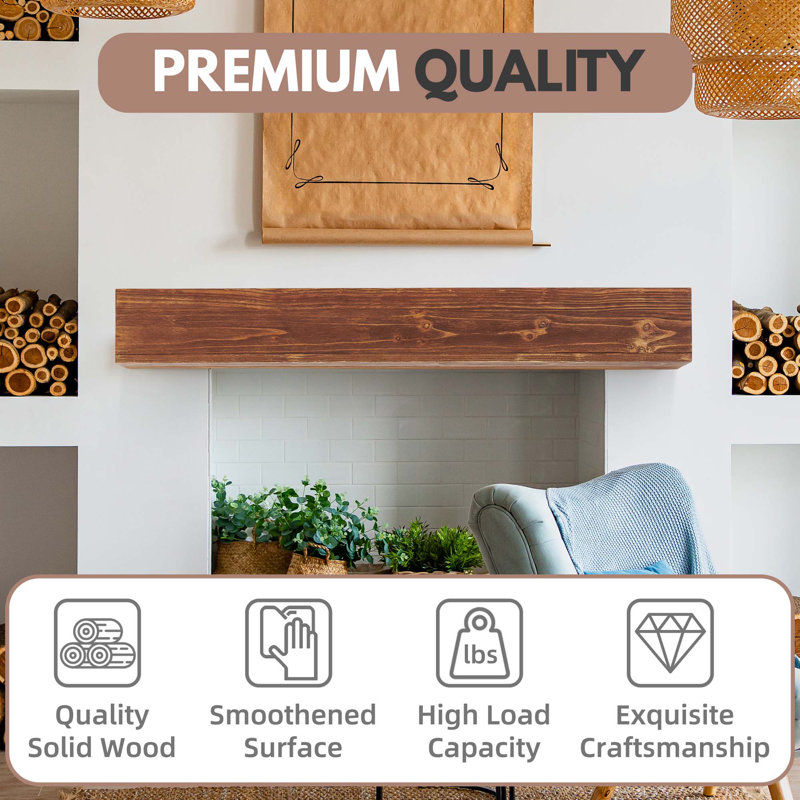 Tablette de cheminée flottante rustique en bois - Décoration murale, 48"