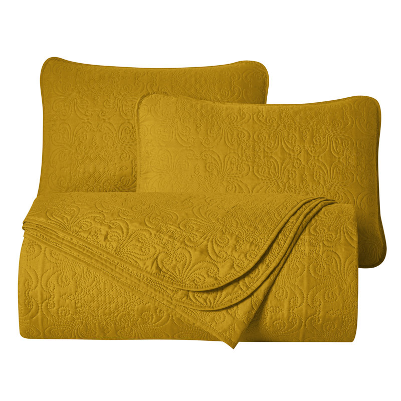 Luca 3-Piece Lightweight Microfiber Oversized Bedspread Set, Queen Coverlet/Bedspread + 2 Standard Shams, Mustard Yellow