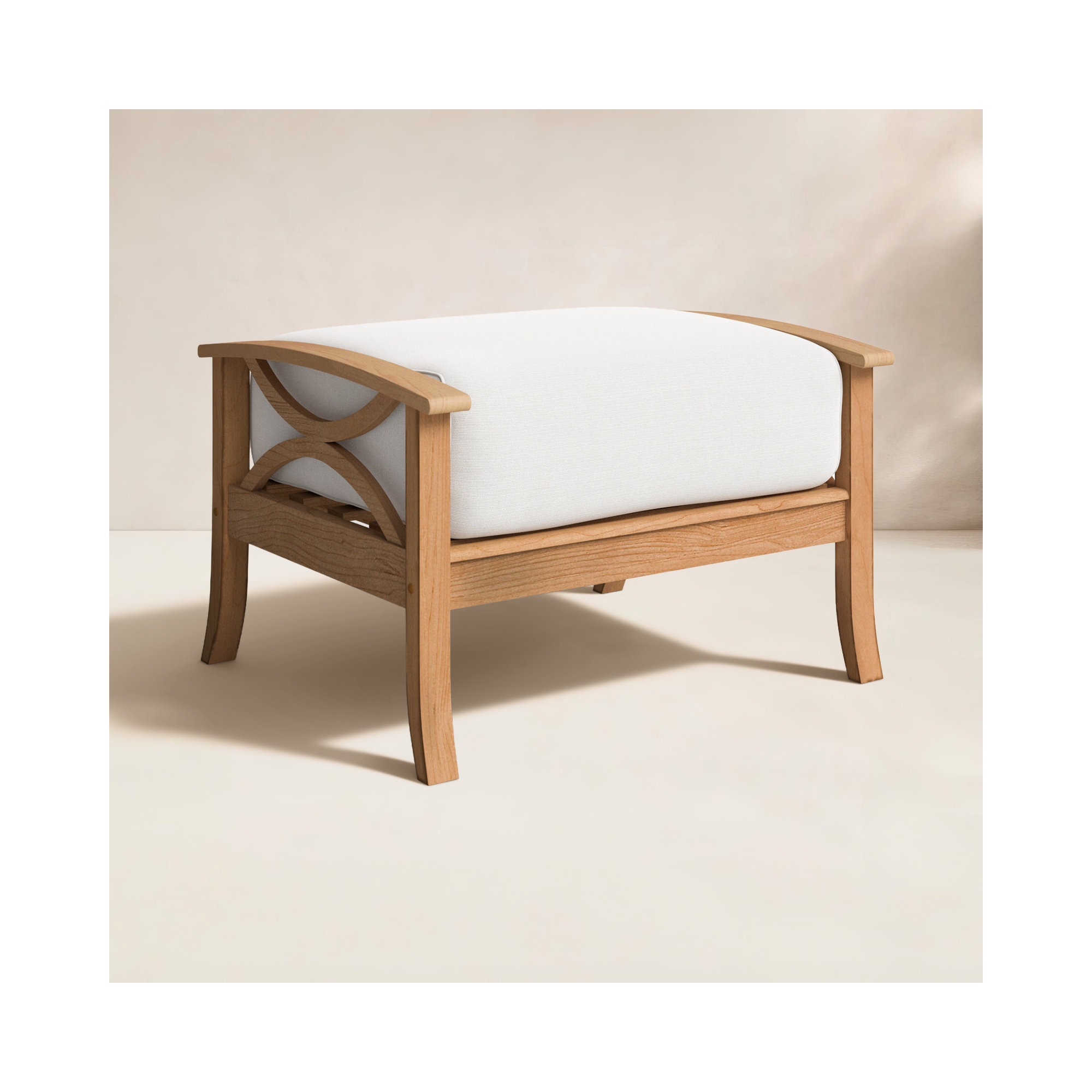 Brunswick Outdoor Teak Ottoman with Cushion, Off White, Natural