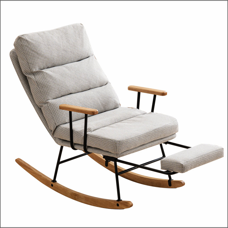 Chaise berçante d'appoint avec repose-pieds et pieds en bois d'hévéa à haut dossier