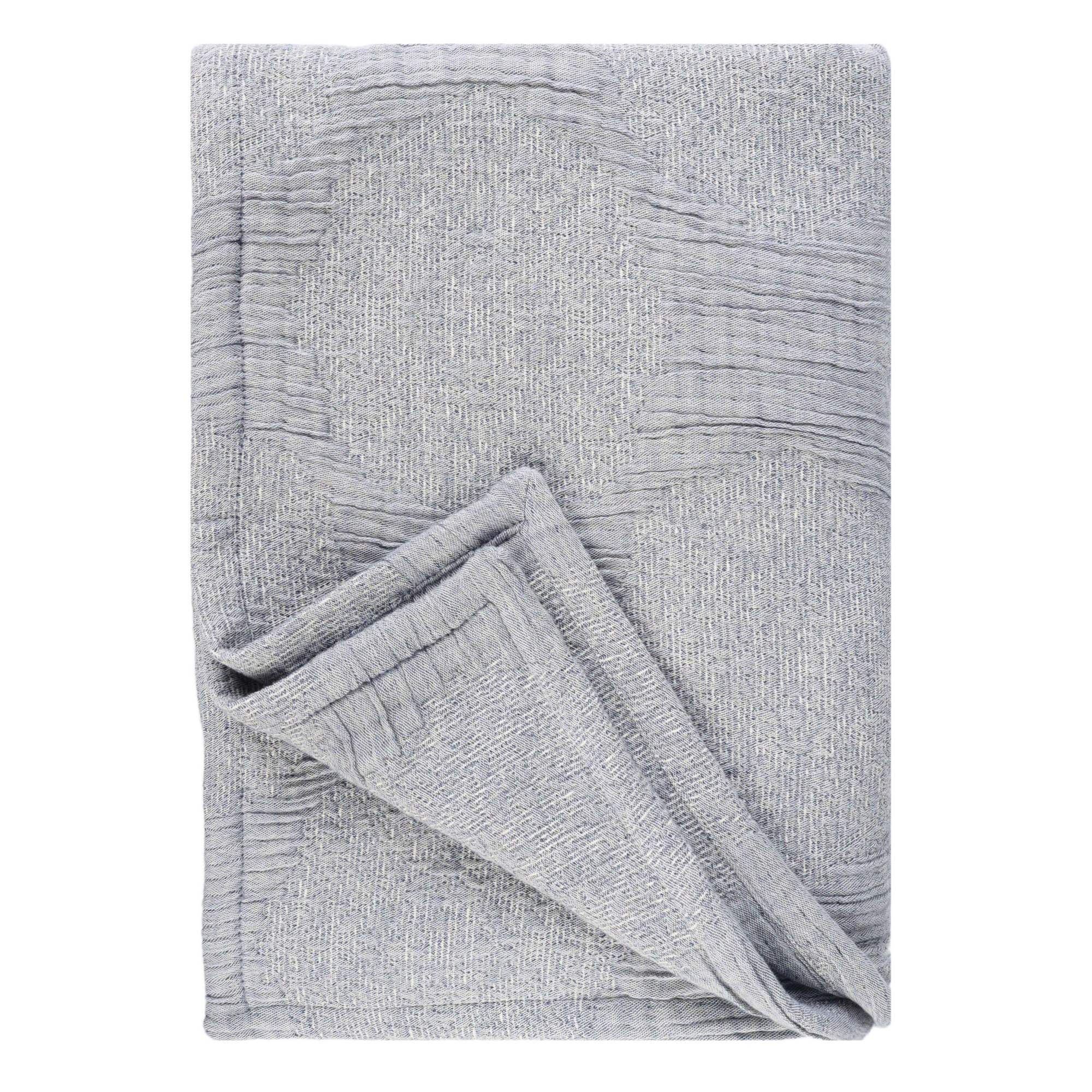 Tanta Cotton Medium Weight Textured Modern Circles Woven Coverlet, Throw Coverlet, Denim Blue