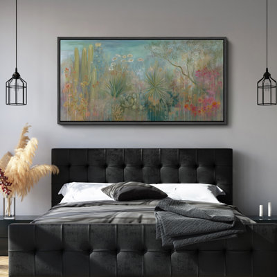 «Dreamy Desert Botanical Landscape with Cactus and Wildflowers», impression murale sur toile encadrée
