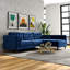 Canapé modulaire en velours bleu Christian faisant face à la droite