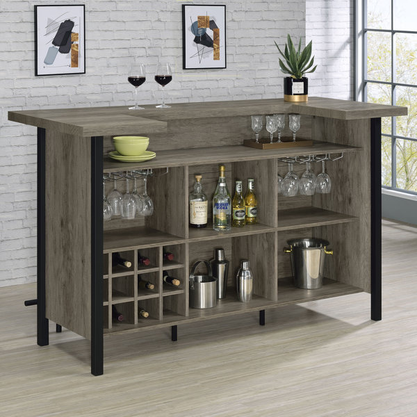 8 foot 'L' shaped home bar kit with LED bar top, shelving and