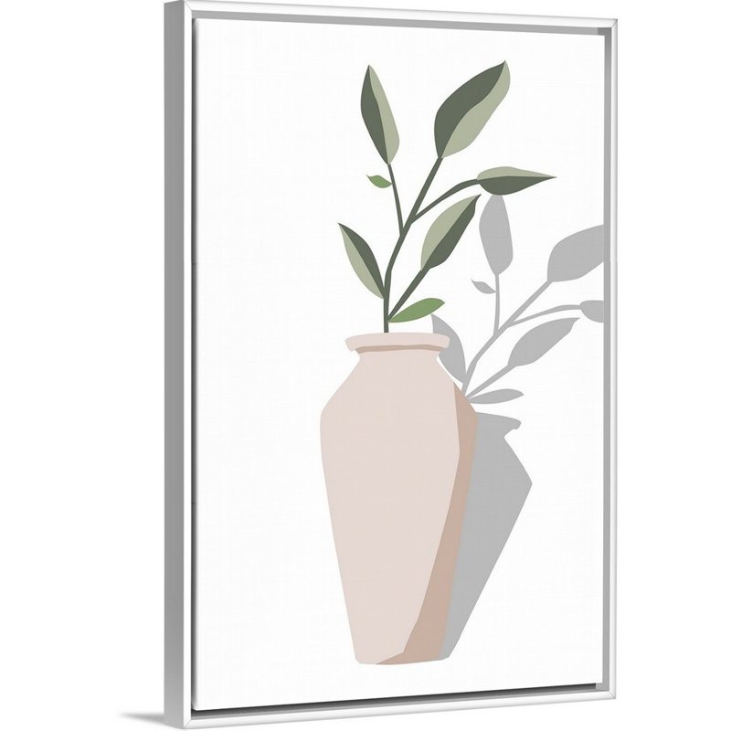 Vase et tige IV, art mural, H 32 po x l 22 po, Toile avec cadre blanc