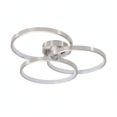 20" Modern LED Ceiling Light Fixture - Circular 3-Ring Design, Dimmable, Contemporary Brushed Nickel Finish for Living Room, Bedroom & Office