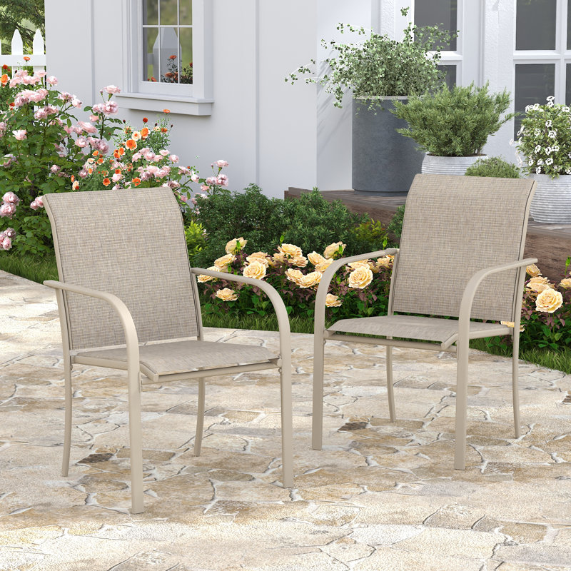 Chaise de salle à manger d'extérieur empilable en polyester enduit de PVC, Coquillage de sable