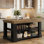 Îlot de cuisine avec tablettes de rangement, tablette de cuisine de 55 pouces avec grand plan de travail, structure en bois stable, style maison de campagne