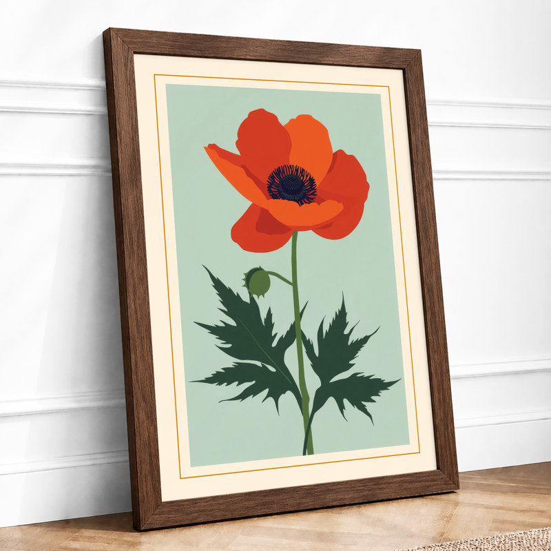 Red Poppy Botanical - Print, Walnut, A4 - 29.7 x 21.0 cm