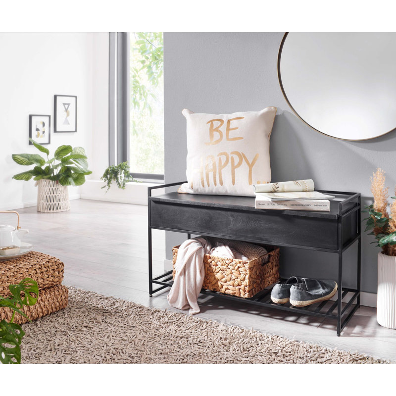 Boxvale Solid Wood Storage Bench, Black