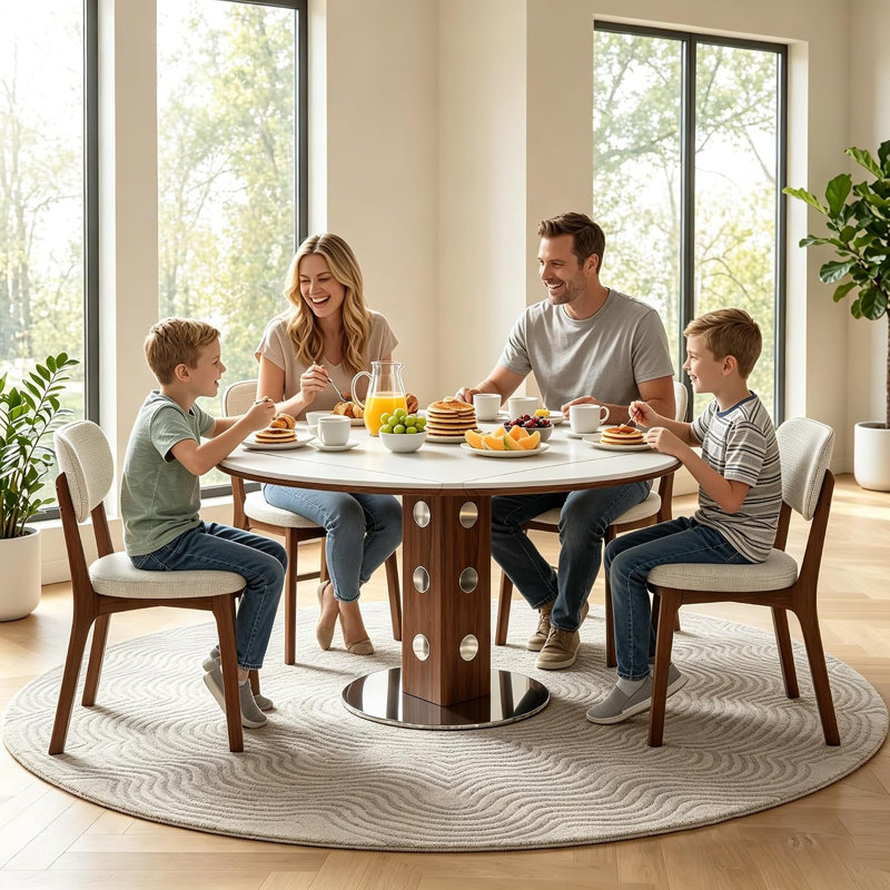 Ensemble de table à manger ronde extensible 7 pièces de 119 cm (47 po) en pierre frittée