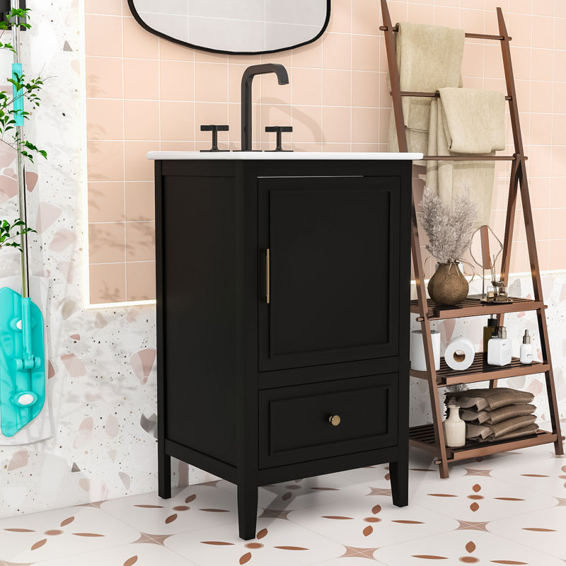 Meuble-lavabo élégant en bois durable avec lavabo facile à nettoyer, Noir