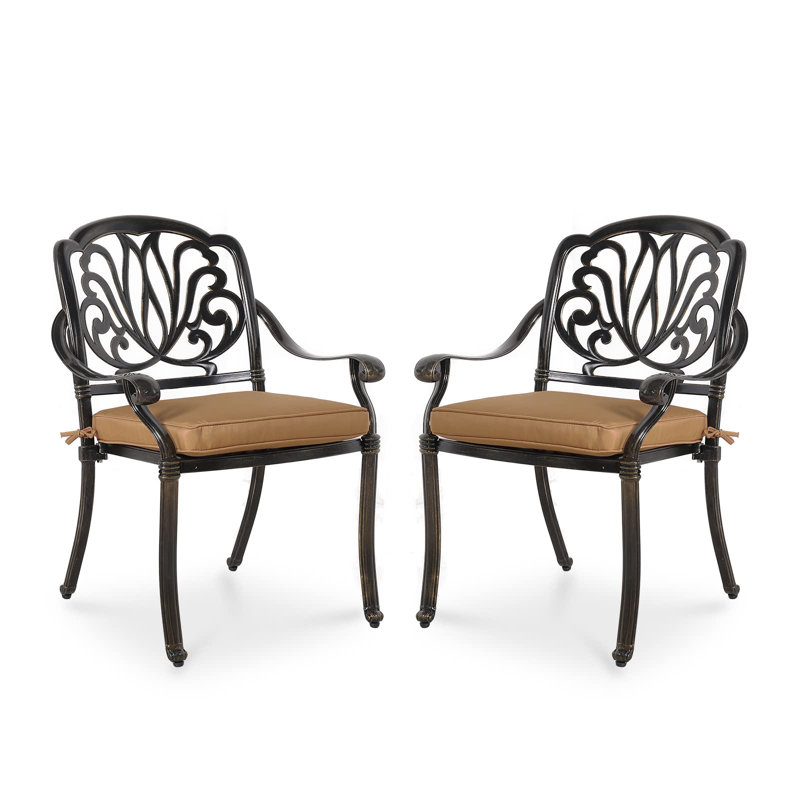 Chaise de patio empilable avec coussin, Bronze foncé, Kaki